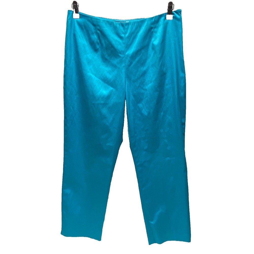 Eric Signature Ankle Dress Pants Women's 8 Turquoise Flat Front Side Zip EUC